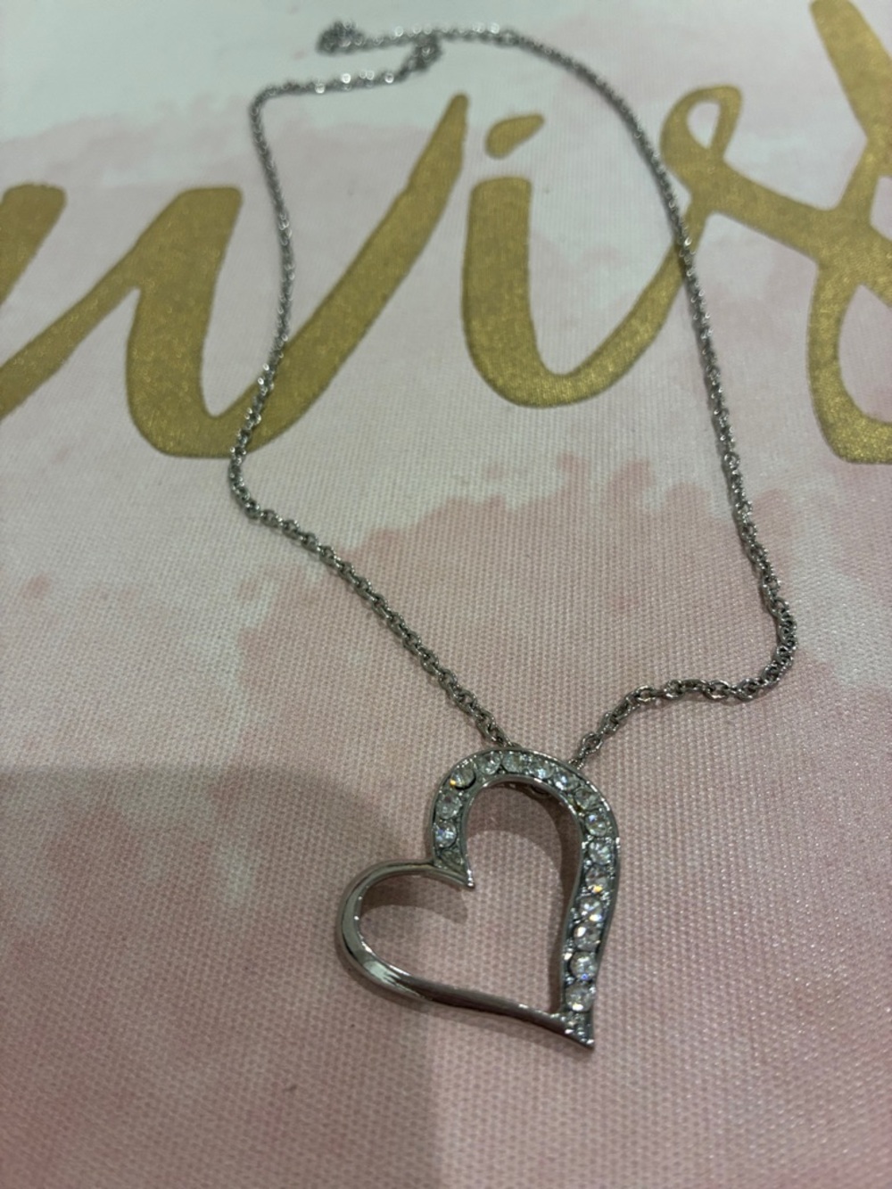 Silver Heart Pendant Necklace with Cubic Zirconia Accent